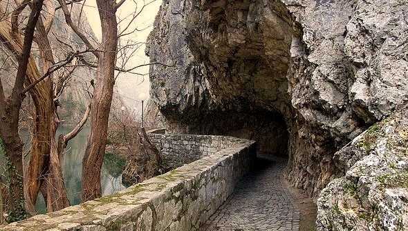 Rock carved path around Matka Lake, Macedonia