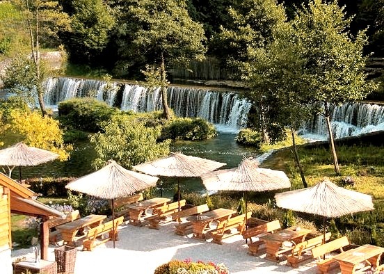 Picturesque restaurant near the waterfalls of Jajce, Bosnia and Herzegovina