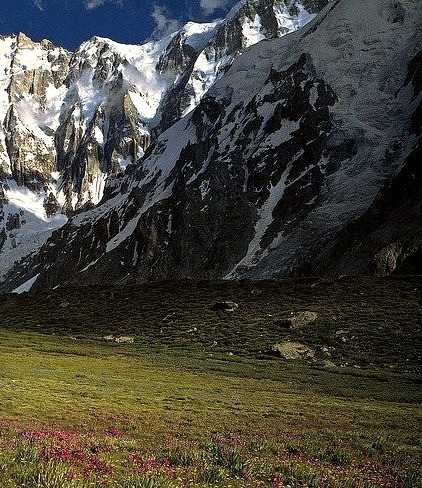 Green valley under Mazeno peaks in Karakorum Mountains, Pakistan