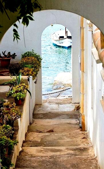 Steps to the sea in Cala D'Or, Mallorca Island, Spain